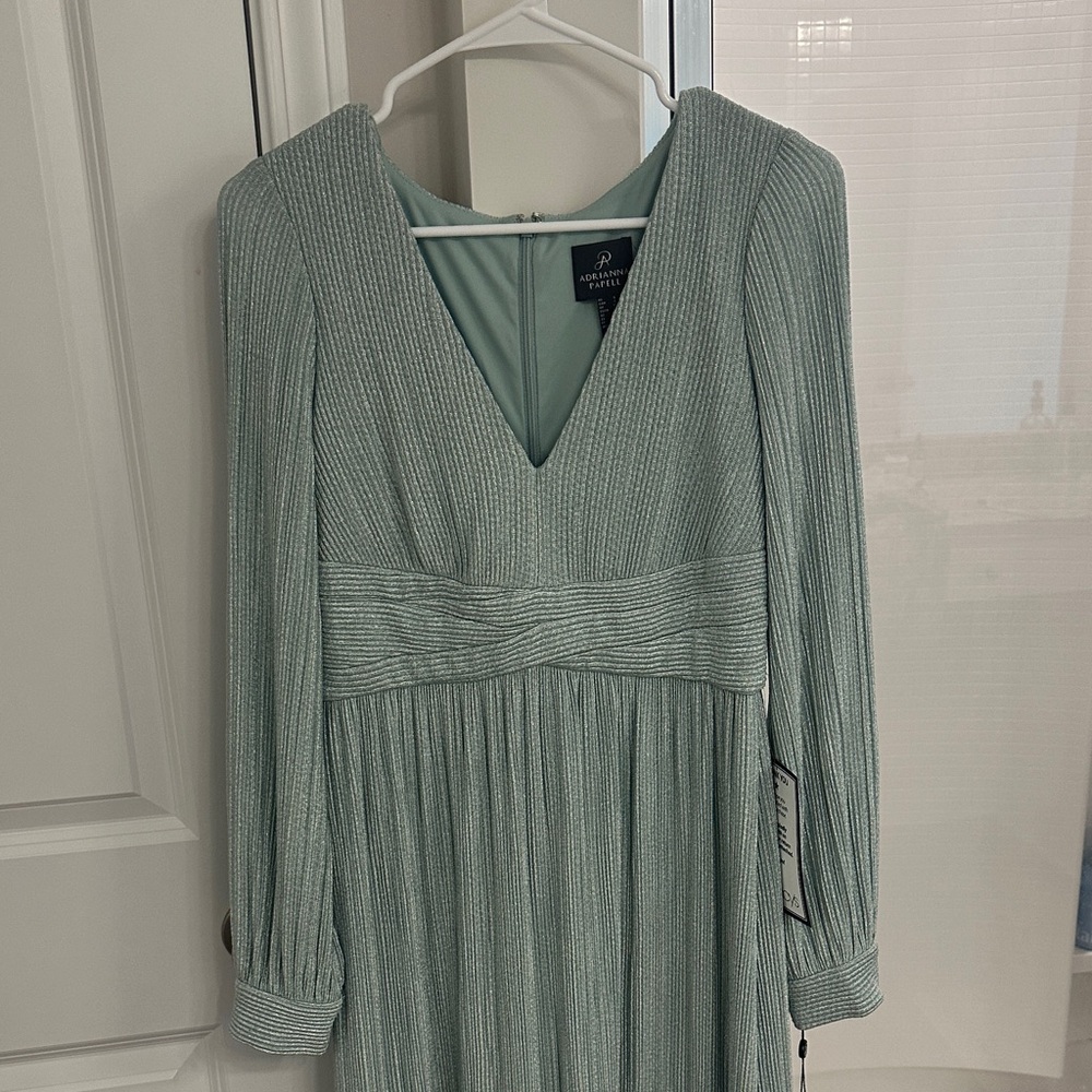 Adrianna Papell Light Green Textured Long Sleeve Dress